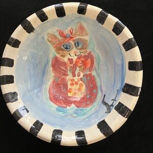 Handmade Deep Bowl” Mama Cat “ 8x4” Original Design Ceramic Pottery